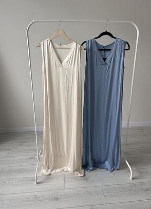 Сукня майка максі віскоза італія  голуба молочна