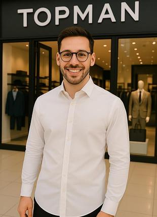 Сорочка чоловіча topman біла розмір m поліестер бавовна