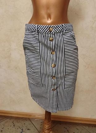 Красивая котоновая (джинс) юбка в полоску с карманами