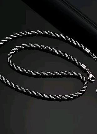 Ланцюжок в двох кольорах чорний, срібло, медсталь