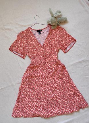 Платье в цветочный принт в цветочек красный р 36 38 44 46 s m new look короткая