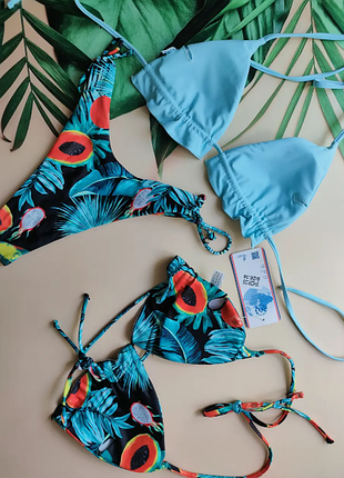 Купальник  треугольник шторка с принтом 2 лифа  3 цвета  2326шд