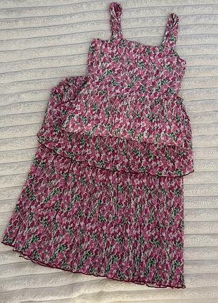 Сарафан рожева літня сукня в квітковий принт