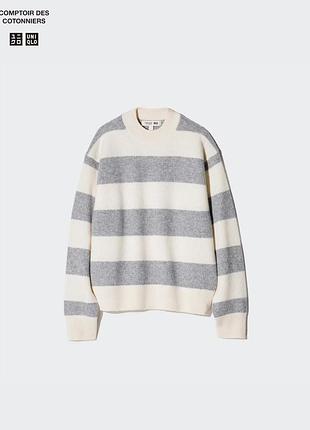 Вовняний светр uniqlo lambswool crew neck jumper (stripe)