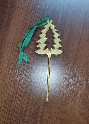 Винтажный латунный крючок в виде елки - декоративная новогодняя подвеска