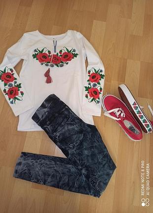 Трикотажна вишиванка макове поле мережка