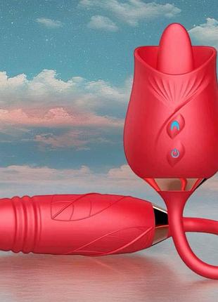 Rose kiss & thrust — вибростимулятор с язычком и толчками | 10 режимов | лизание + телескопия | usb зарядка
