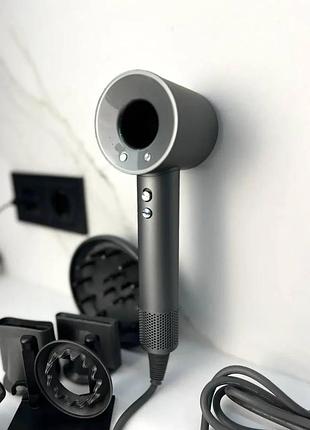 Фен дайсон dyson super hair dryer сірий з іонізацією та турборежимом 5 насадок (y-002)