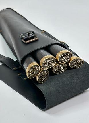 Набір шампурів у чохлі зі шкіри український герб bs64 one size