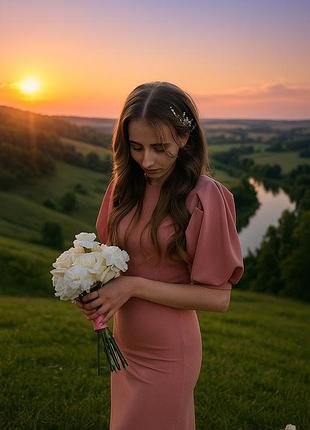 Ніжна сукня з об‘ємними рукавами