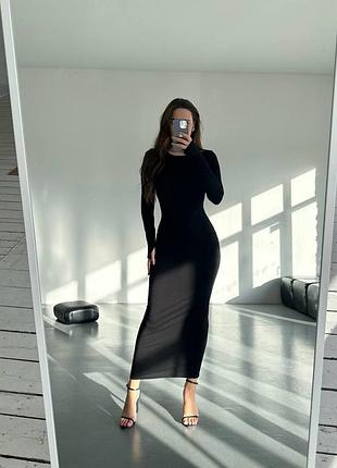 Максі сукня, сукня облягаюча, сукня з віскози, приталена сукня з довгим рукавом, чорна максі сукня, 1521