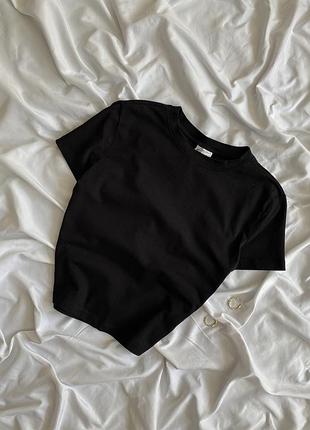Базовий бавовняний вкорочений чорний топ-футболка h&m