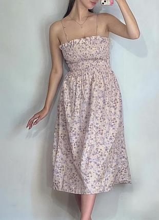 Сукня міді сарафан квітковий принт жатка на тонких бретелях літній жіночий h&m