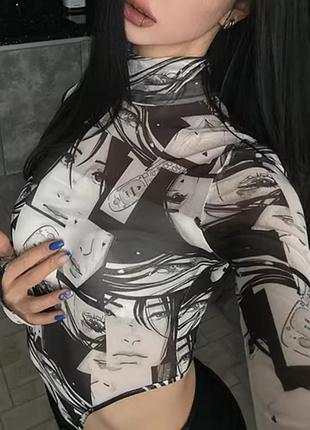✨ боди с аниме принтом из прозрачной ткани, размер s ✨