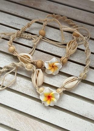 Морські прикраси в стилі бохо чокер та браслет з черепашками