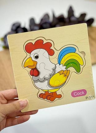 Деревянный пазл петух 3д головоломка детская развивающая игра