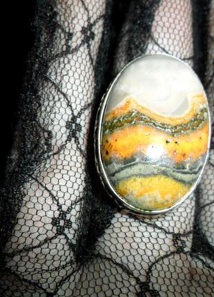 Каблучка перстень яшма джміль, натуральний камінь, сріблення, індія