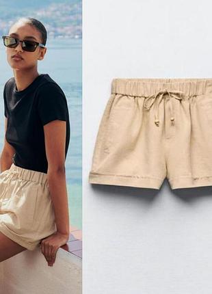 Шорты на широкой резинке из смесового льна zara
