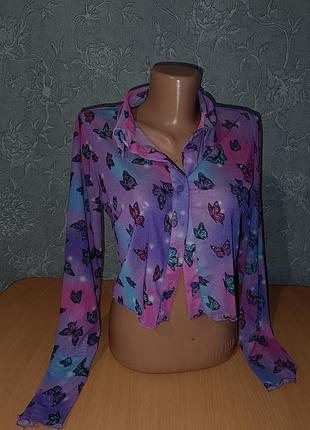 Блуза сеточка с бабочками