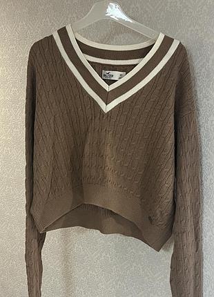 Светр hollister, розмір xs, коричневий з білими вставками