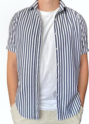 Чоловіча рубашка сорочка шведка вінтаж гавайка у смужку мужская в полоску topman розмір м размер m