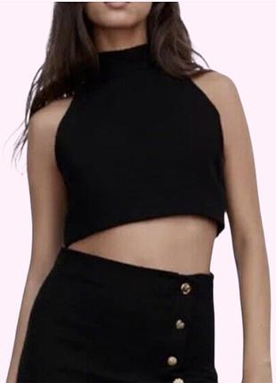 Кроп-топ з горлом фактурний zara s чорний