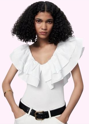 Боді бавовняне в рубчик жіноче з воланами zara m біле