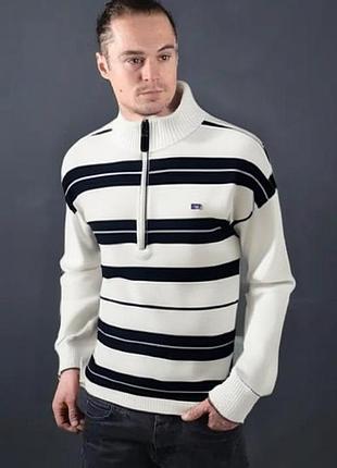 Бездоганний комфортний бавовняний светр у смужку з високим коміром