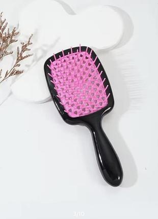 Расчёска щётка для волос  мокрых и спутанных продувная мягкие пластиковые редкие зубцы розовая квадратная новая