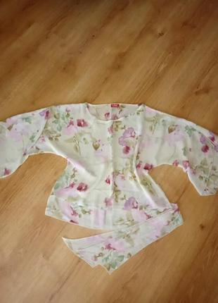 Нежная рубашка туника женская бомбер шифон в принт