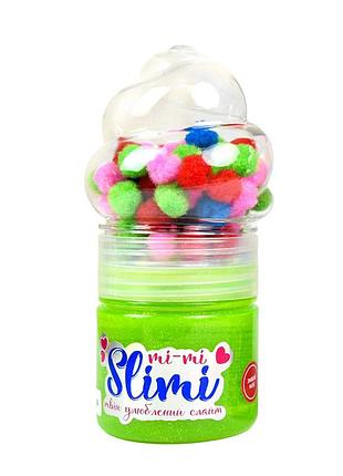 Игрушка-антистресс слайм mi-mi slimi 71827st(green), с помпонами