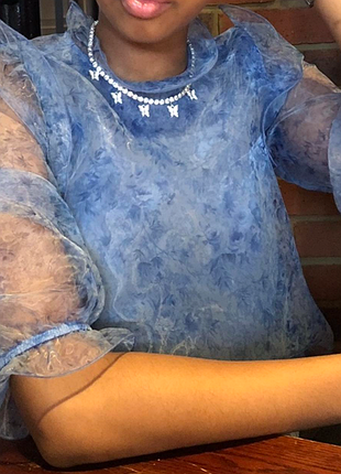 Гжельная блуза zara из органзы s/m