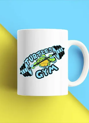 Біла чашка (чашка) з принтом "turtles gym" push it