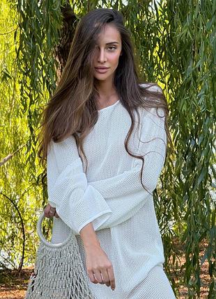 Вязаное пляжное платье с рукавом пряжа хлопок