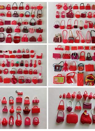 Сумка аксессуары для кукол все оттенки красного цвета.
