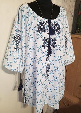 Натуральна 100% бавовняна вишиванка подовжена бохо блузка з вишивкою китицями vila індія