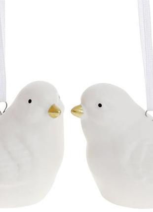 Підвіски порцелянові "птиці" 8 фігурок 7.5 см, білий матовий із золотим