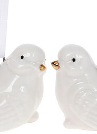 Підвіски порцелянові "птиці" 24 фігурки 4 см, білий глянець із золотим