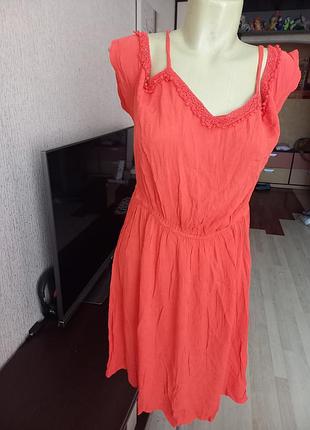 Красивое новое натуральное платье миди, кораллового цвета, 54 размер, new look.