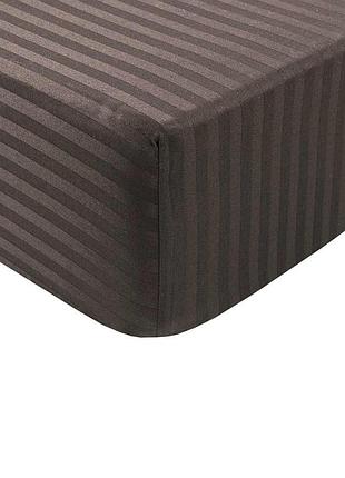 Простынь на резинке 90х200х20см страйп сатин ярослав №06 коричневый