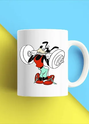 Біла чашка (чашка) з принтом "гуфі зі штангою" push it