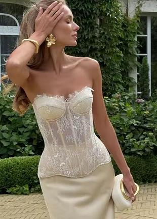 Утягивающий корсет с косточками кружевной на завязках топ корсетный новый с кружевом вечер...