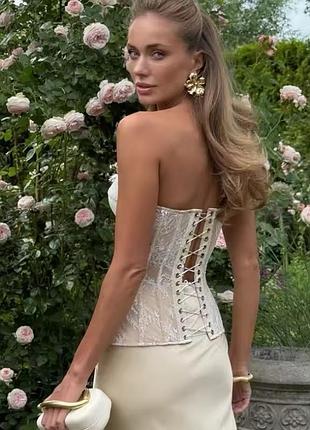 Утягивающий корсет с косточками кружевной на завязках топ корсетный новый с кружевом вечер...