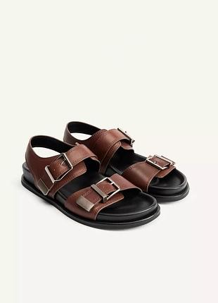 Шкіряні босоніжки жіночі коричневі zara