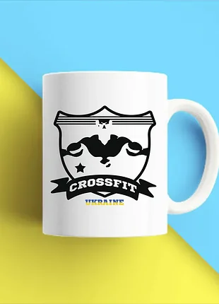 Біла чашка (чашка) з принтом "crossfit ukraine" push it