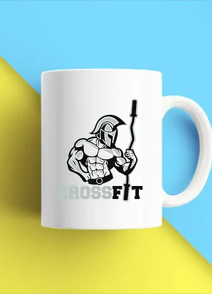 Біла чашка (чашка) з принтом "crossfit 2 push it