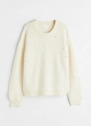 Молочний светр з перлинами  h&m 2