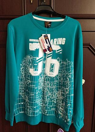 Футболка для мальчиков, подростков, на длинный рукав бирюзовая новая