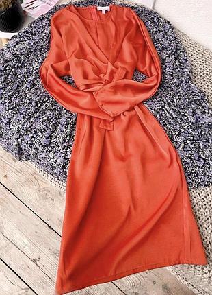 Сатинова міді сукня коралового кольору