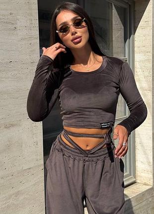 Костюм  топ + палаццо велюровий